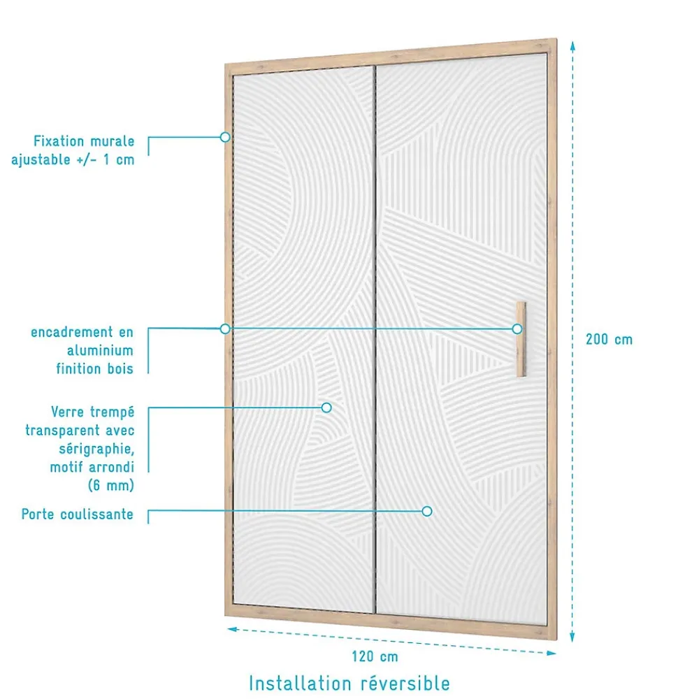 Paroi De Douche|Aurlane Porte de douche 120 coulissante HINATA - style Japandi courbes douces - Cadre effet Bois - Verre 6mm