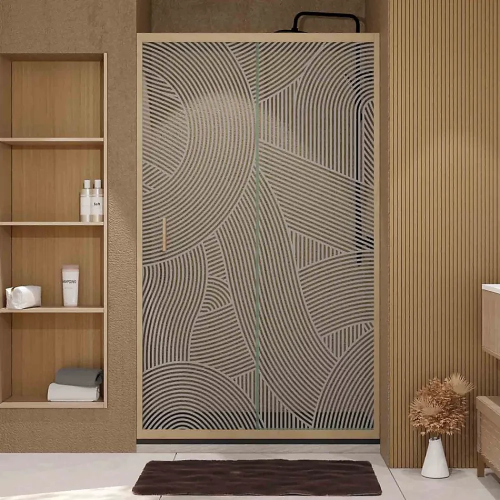 Paroi De Douche|Aurlane Porte de douche 120 coulissante HINATA - style Japandi courbes douces - Cadre effet Bois - Verre 6mm