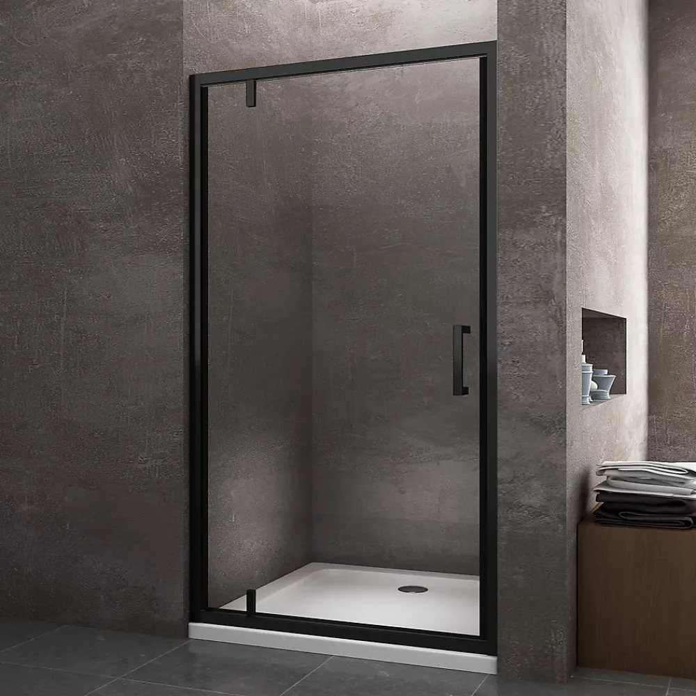 Porte De Douche|Laneri Porte de douche à ouverture battante roto-translante avec pivots asymétriques, cadre noir mat réversible Cm 116-119 H 200