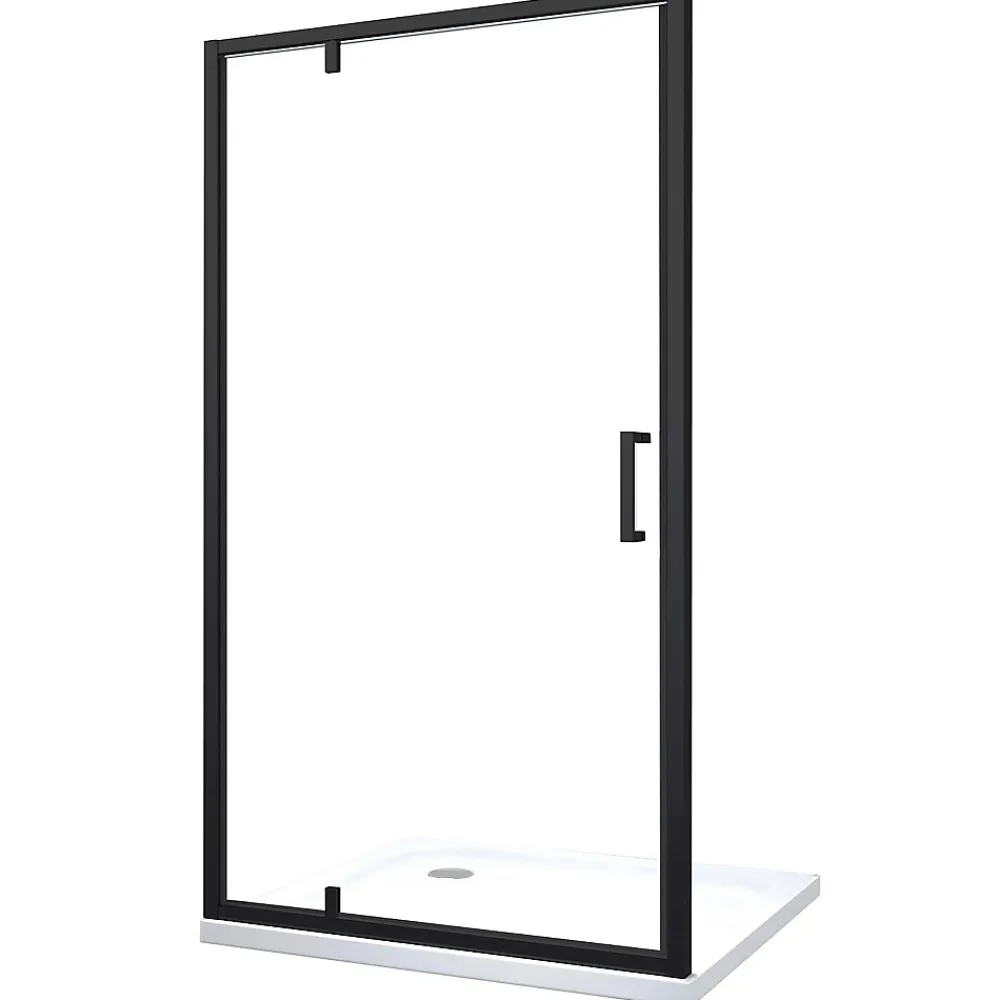 Laneri Porte de douche à ouverture battante roto-translante avec pivots asymétriques, cadre noir mat réversible Cm 86-89 H 200