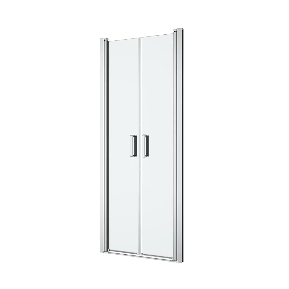 GoodHome Porte de douche battante l.80 x H.195 cm, verre transparent, profilés alu chrome, Ledava