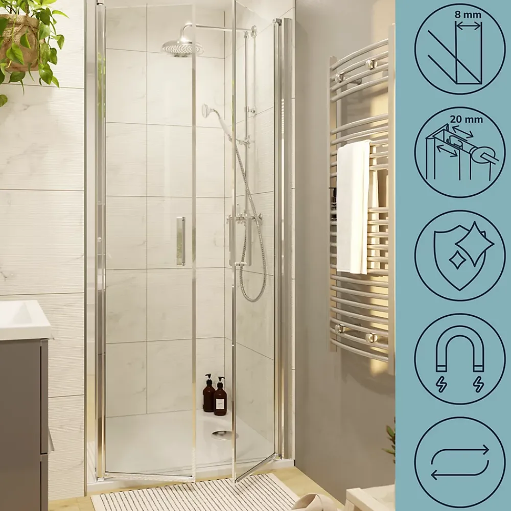 GoodHome Porte de douche battante l.80 x H.195 cm, verre transparent, profilés alu chrome, Ledava