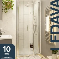 GoodHome Porte de douche battante l.80 x H.195 cm, verre transparent, profilés alu chrome, Ledava
