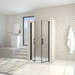 Porte De Douche|AICA Sanitaire Porte de douche battante 80cm en verre trempé anticalcaire profil et poignée Noir Mat douche italienne hauteur 200cm