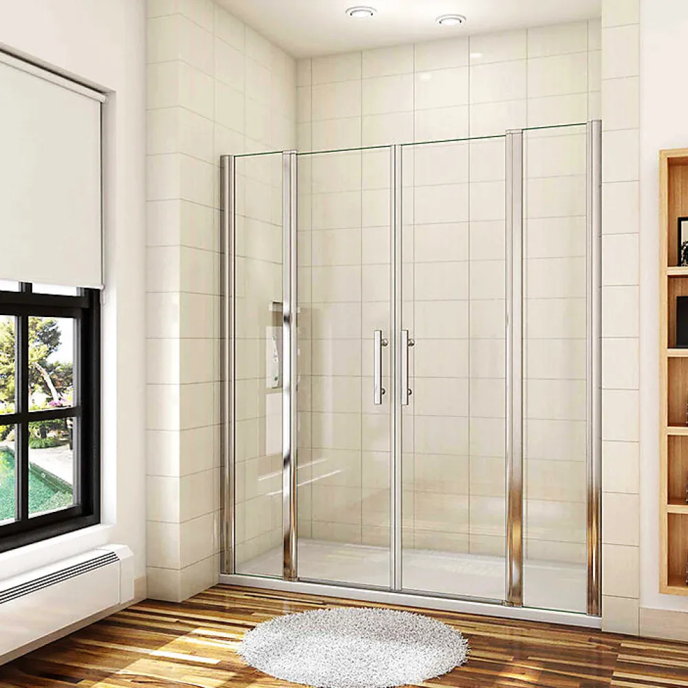 Porte De Douche|AICA Sanitaire Porte De Douche Battante 165x187cm Porte Battante Avec 2 éléments Fixes En 6mm Verre Anticalcaire
