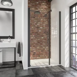 Schulte Porte de douche battante l.160 x H.192 cm, verre transparent, profilé noir mat, NewStyle