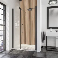 Schulte Porte de douche battante l.160 x H.192 cm, verre transparent, profilé noir mat, NewStyle