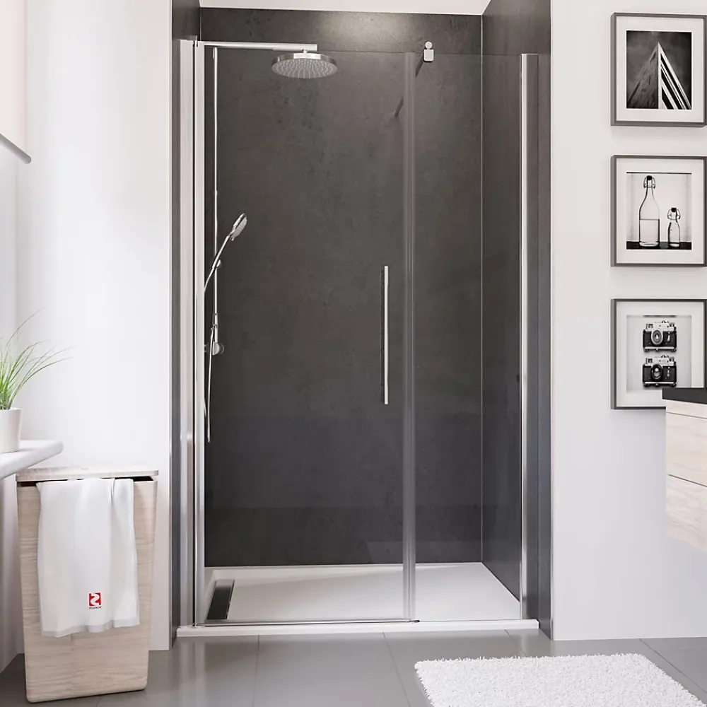 Porte De Douche|Schulte Porte de douche battante l.140 x H.192 cm, verre transparent, profilé chromé, NewStyle