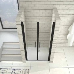 AICA Sanitaire Porte de douche battante 100cm en verre trempé anticalcaire profil et poignée Noir Mat douche italienne hauteur 200cm