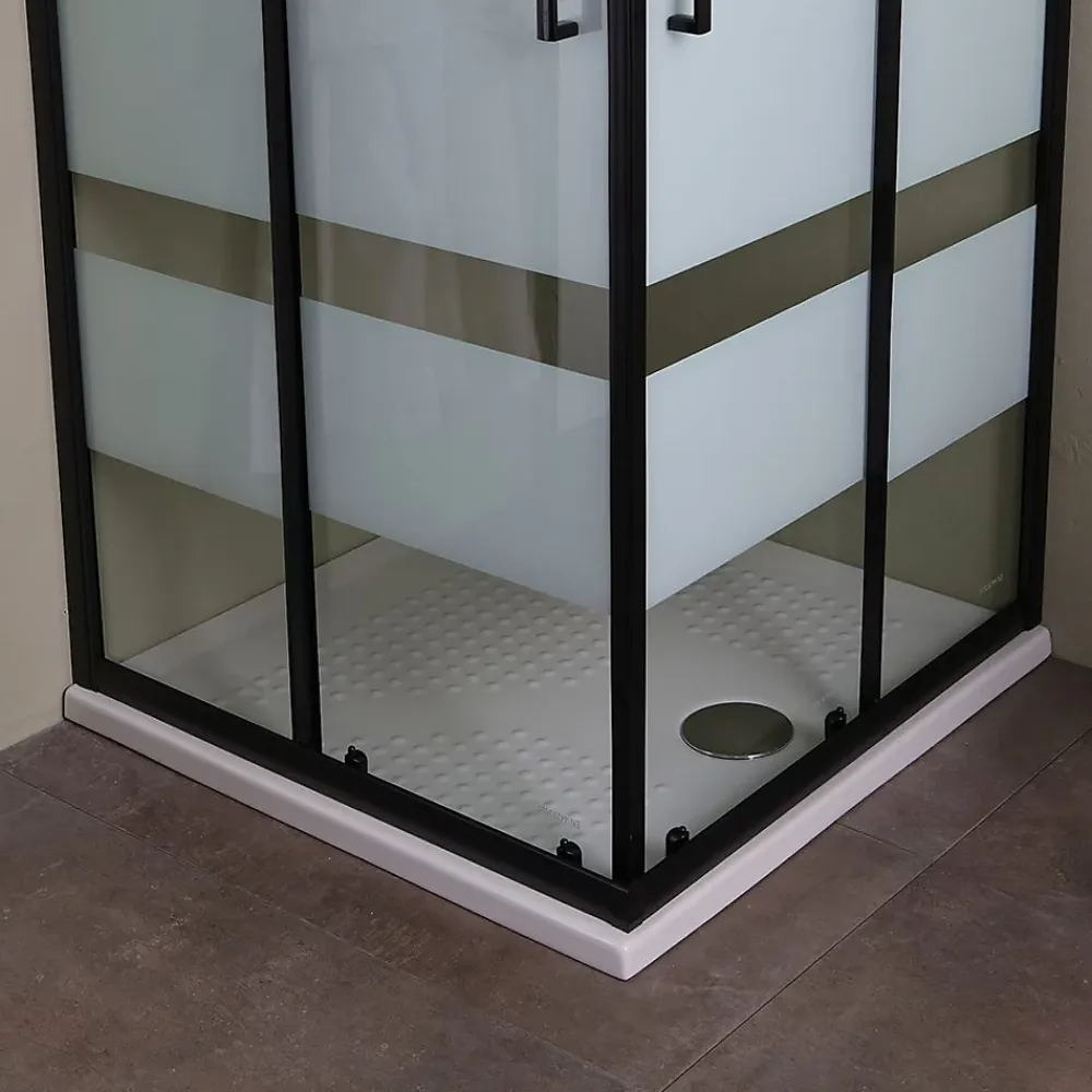 Kiamami Valentina Porte De Douche Carrée 90X90 Avec Portes Sérigraphiées Et Profilés Noirs - City