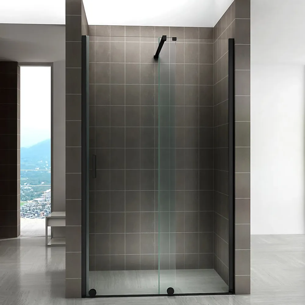 Porte De Douche|Saniverre Porte de douche coulissante NAPOLIBLACK H.200 x L. 170 cm verre transparent 8 mm -