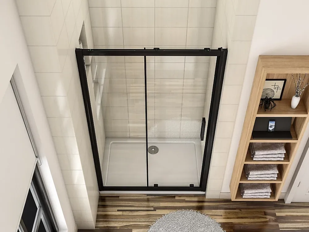 AICA Sanitaire Porte de douche coulissante 140cm en verre anticalcaire porte de douche Noir mat avec l'amortisseur Hauteur 195cm