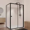 Aurlane Porte de Douche Coulissante Extensible 100x185cm et Retour Fixe 80cm - Noir - BLACK SLIDE