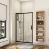 Porte De Douche|AICA Sanitaire Porte de douche coulissante 110cm en verre anticalcaire porte de douche Noir mat avec l'amortisseur Hauteur 195cm