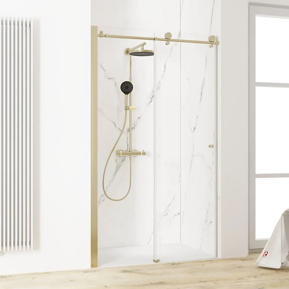 Porte De Douche|Schulte Porte de douche coulissante l.100 x H.200 cm, verre transparent, profilé doré mat, MasterClass