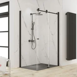 Paroi De Douche|Schulte Porte de douche coulissante avec paroi latérale l.120+90 x H.200 cm, verre transparent, profilé noir mat, MasterClass