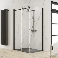 Paroi De Douche|Schulte Porte de douche coulissante avec paroi latérale l.120+90 x H.200 cm, verre transparent, profilé noir mat, MasterClass