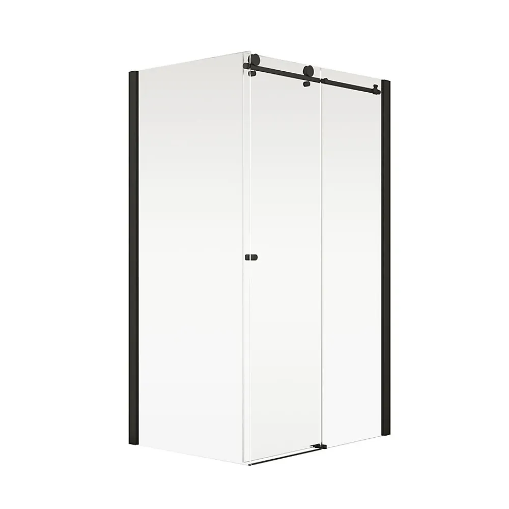 Paroi De Douche|Schulte Porte de douche coulissante avec paroi latérale l.120+90 x H.200 cm, verre transparent, profilé noir mat, MasterClass