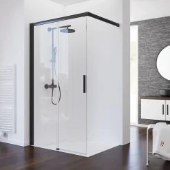 Porte De Douche|Schulte Porte de douche coulissante ouverture gauche l.120 x H.200 cm, verre transparent anticalcaire, profilé noir, Imperial