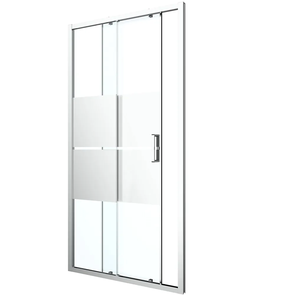 GoodHome Porte de douche coulissante l.120 x H.195 cm, bandes miroir, profilés alu chrome, Ledava