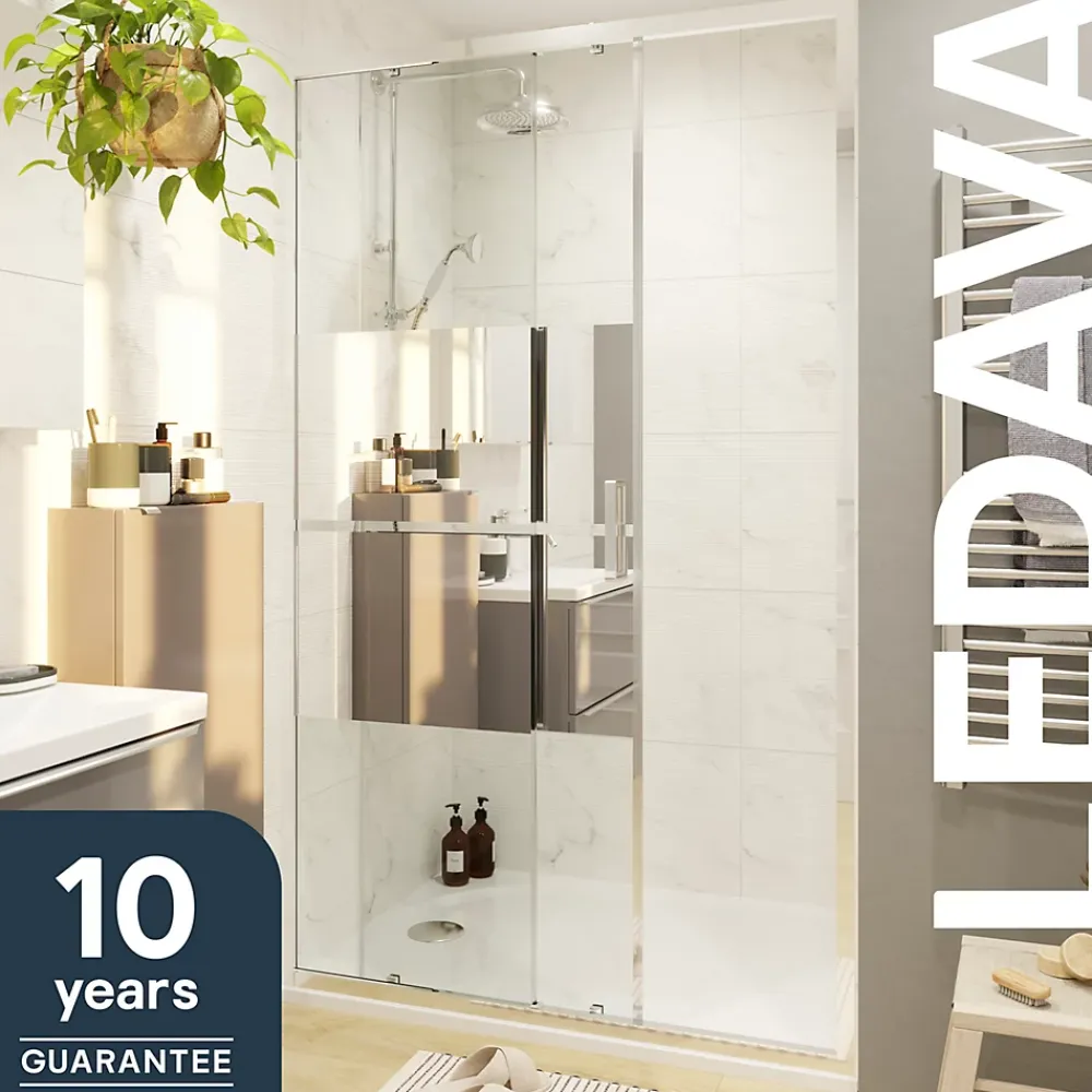 GoodHome Porte de douche coulissante l.120 x H.195 cm, bandes miroir, profilés alu chrome, Ledava