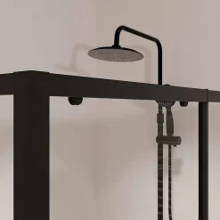 Paroi De Douche|Aurlane Porte de Douche Coulissante Extensible 100x185cm et Retour Fixe 90cm - Noir - BLACK SLIDE