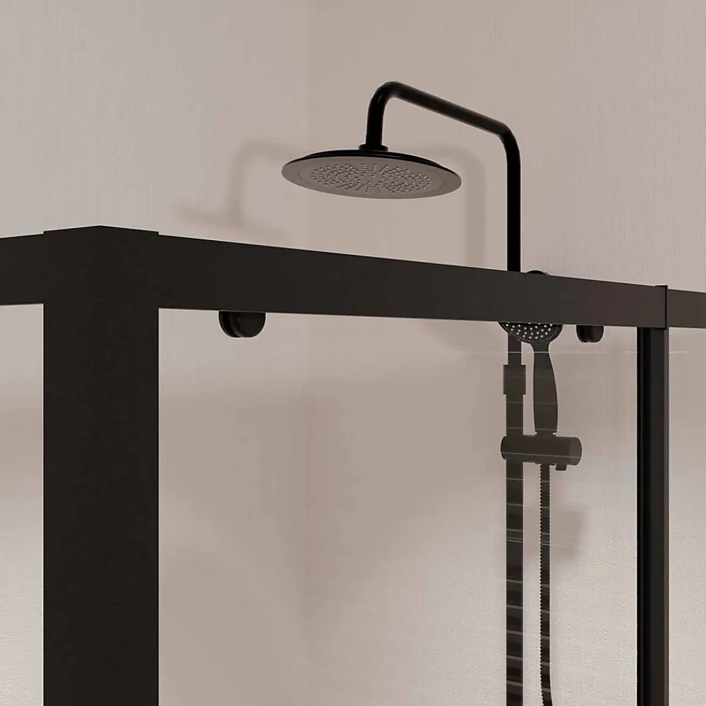 Paroi De Douche|Aurlane Porte de Douche Coulissante Extensible 100x185cm et Retour Fixe 90cm - Noir - BLACK SLIDE