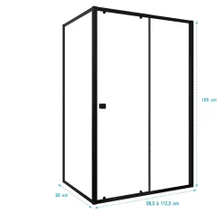 Paroi De Douche|Aurlane Porte de Douche Coulissante Extensible 100x185cm et Retour Fixe 90cm - Noir - BLACK SLIDE