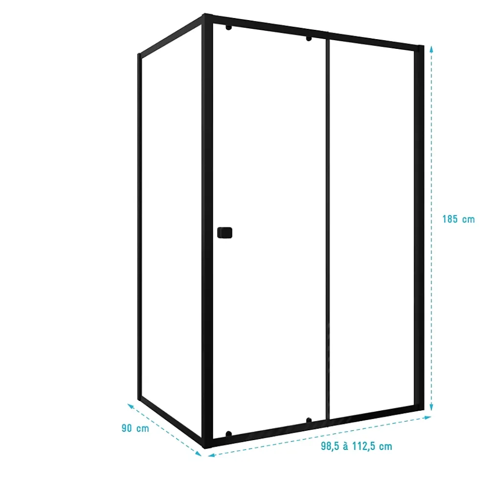 Paroi De Douche|Aurlane Porte de Douche Coulissante Extensible 100x185cm et Retour Fixe 90cm - Noir - BLACK SLIDE