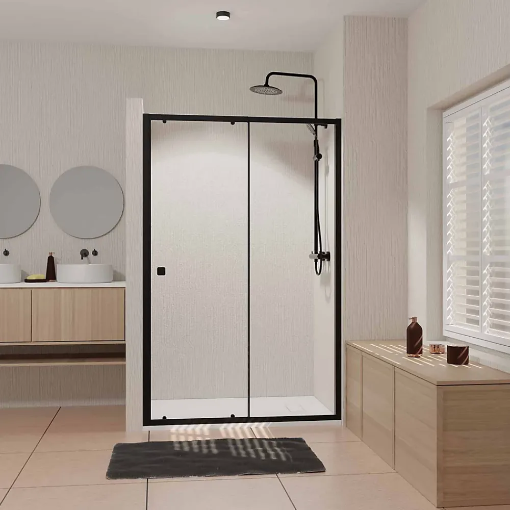 Aurlane Porte de douche Coulissante Noir 100x185cm - Extensible de 98.5 à 112.5cm - BLACK SLIDE 100