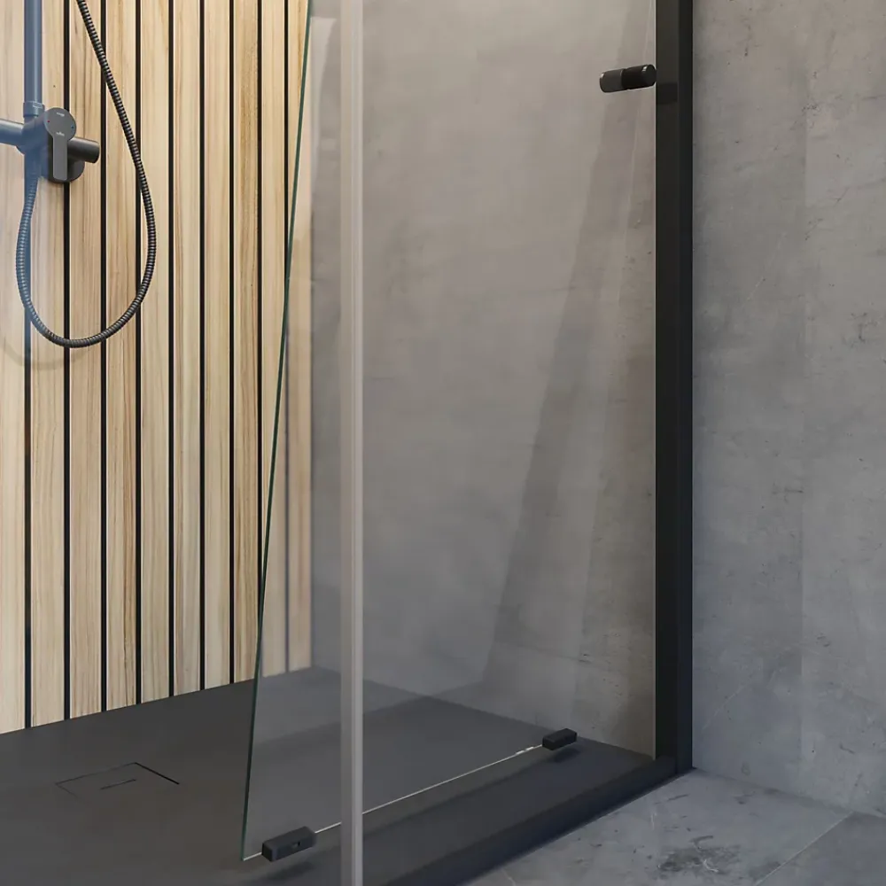 Porte De Douche|Schulte Porte de douche coulissante droite l.120 x H.200, verre transparent, profilé noir, Trend2.0