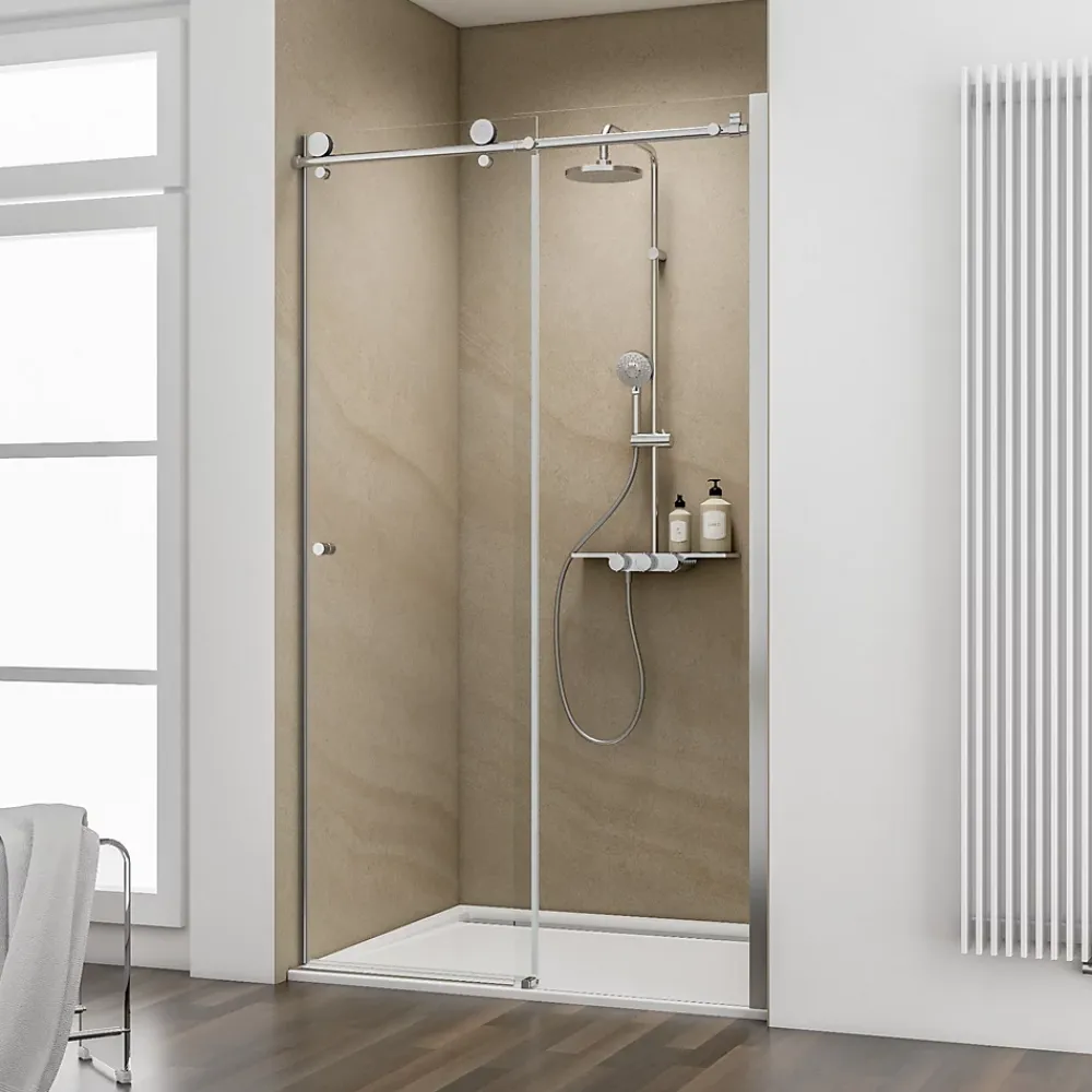 Porte De Douche|Schulte Porte de douche coulissante l.120 x H.200 cm, verre transparent anticalcaire, profilé chromé, MasterClass