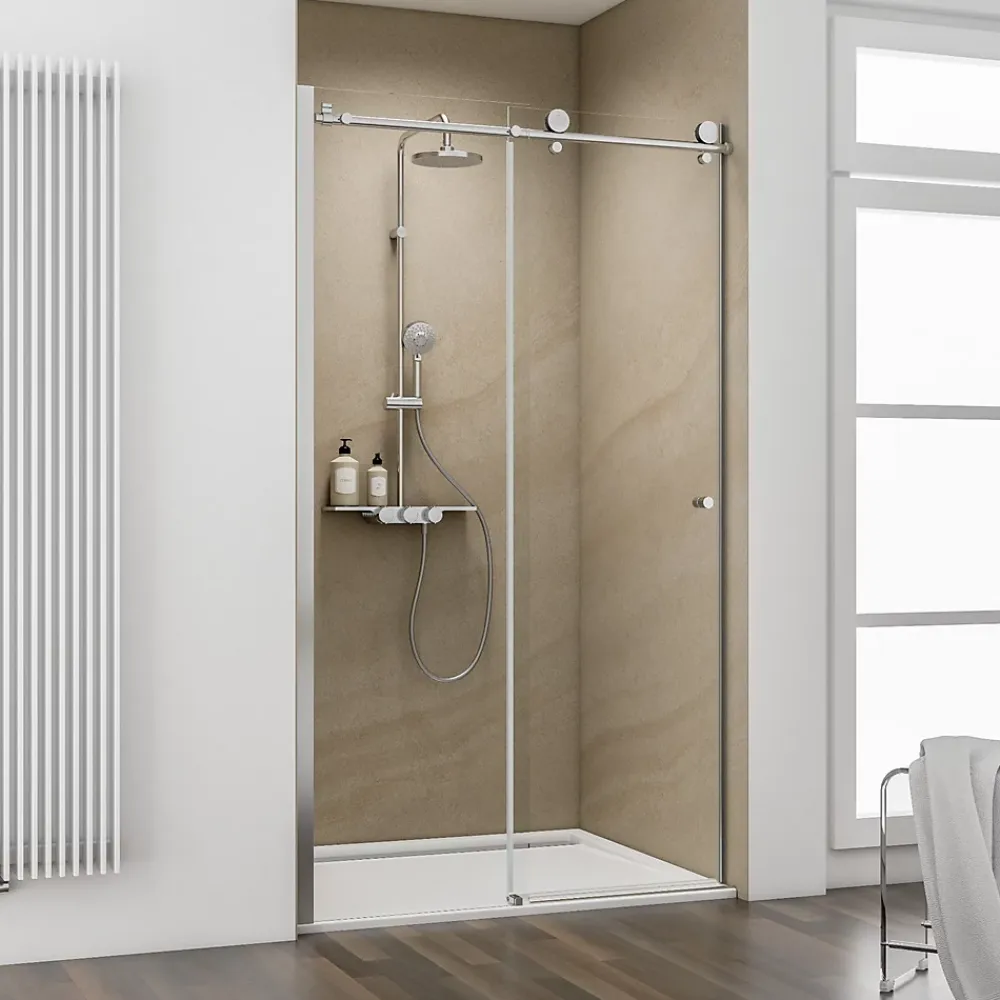 Porte De Douche|Schulte Porte de douche coulissante l.120 x H.200 cm, verre transparent anticalcaire, profilé chromé, MasterClass