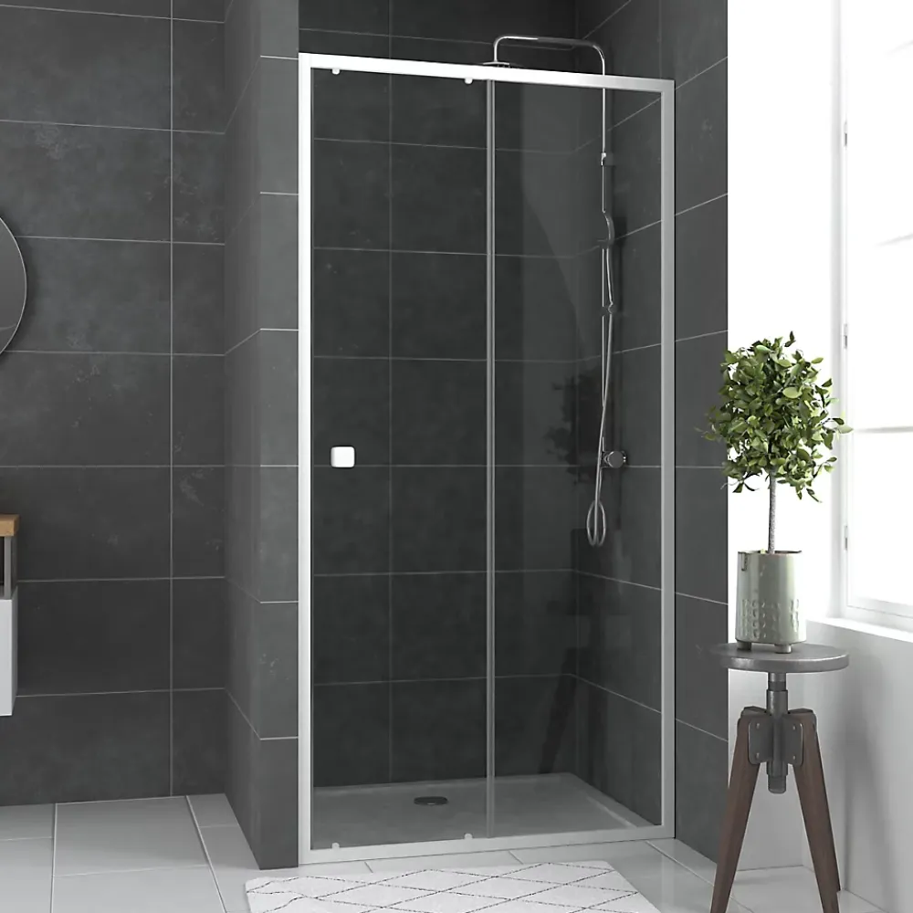 Porte De Douche|Galedo Porte de douche coulissante blanc Spot transparent 100cm