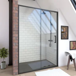 Porte De Douche|Aurlane Porte de douche coulissante 120x200 cm - Verre transparent - Profilé Noir - CRUSH