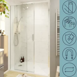 Porte De Douche|GoodHome Porte de douche coulissante PMR l.120 x 195 cm, profilés finition chrome, Ledava