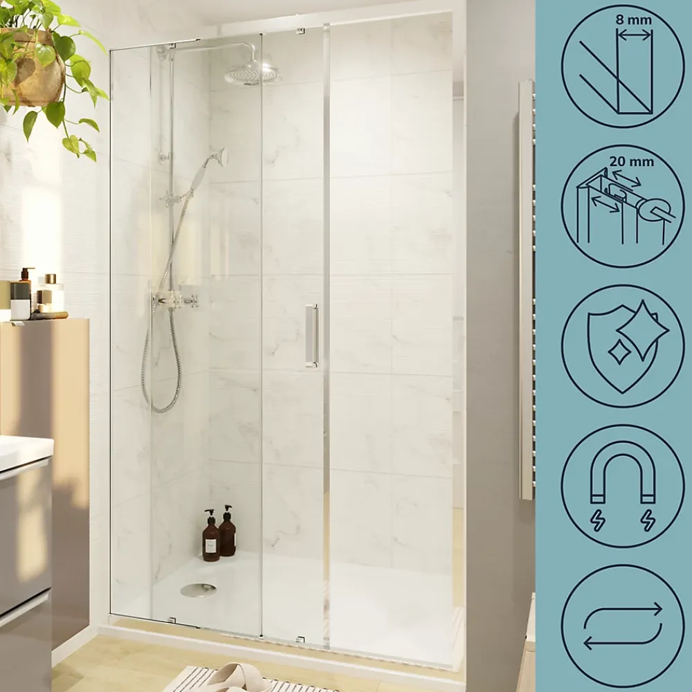 Porte De Douche|GoodHome Porte de douche coulissante l.120 x H.195 cm, verre transparent, profilés alu chrome, Ledava