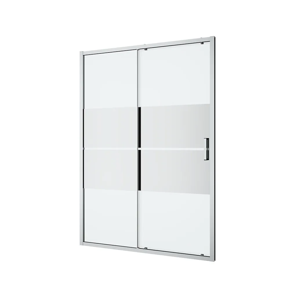 GoodHome Porte de douche coulissante l.140 x H.195 cm, bandes miroir, profilés alu chrome, Ledava