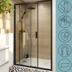 GoodHome Porte de douche coulissante l.120 x H.195 cm, profilés alu noir, Ledava