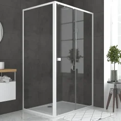 Galedo Porte de douche coulissante et paroi l.120 + 80 x H.185 cm profilés blancs, Spot