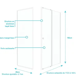 Galedo Porte de douche coulissante et paroi l.120 + 80 x H.185 cm profilés blancs, Spot