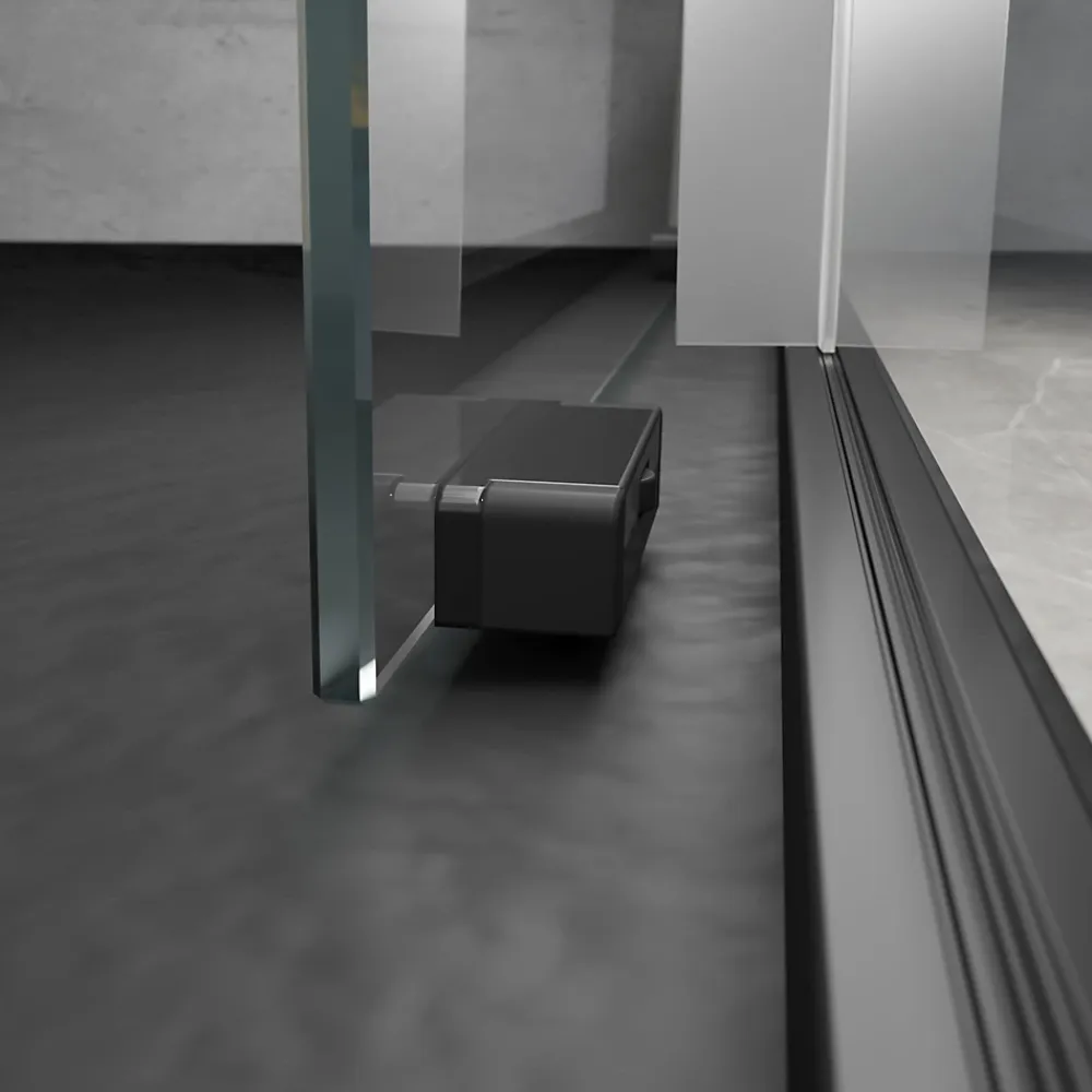 Schulte Porte de douche coulissante droite l.100 x H.200, verre transparent, profilé noir, Trend2.0