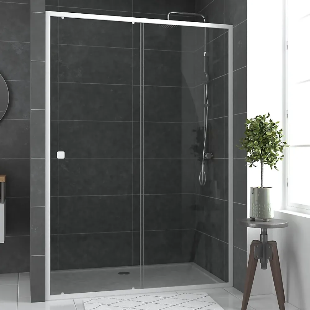Porte De Douche|Galedo Porte de douche coulissante blanc Spot transparent 140cm
