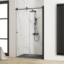 Schulte Porte de douche coulissante l.120 x H.200 cm, verre transparent, profilé noir mat, MasterClass
