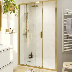 GoodHome Porte de douche coulissante l.120 x H.195 cm, verre transparent, profilés alu finition doré brossé, Ledava