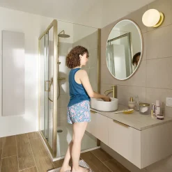 GoodHome Porte de douche coulissante l.120 x H.195 cm, verre transparent, profilés alu finition doré brossé, Ledava