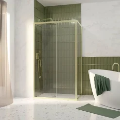 Galedo Porte de douche coulissante et paroi fixe l.120 + 80 x H.200 cm profilés doré brossé, Factory