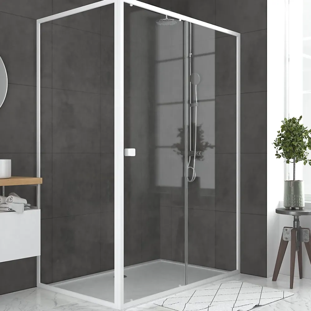 Paroi De Douche|Galedo Porte de douche coulissante et paroi l.140 + 80 x H.185 cm profilés blancs, Spot