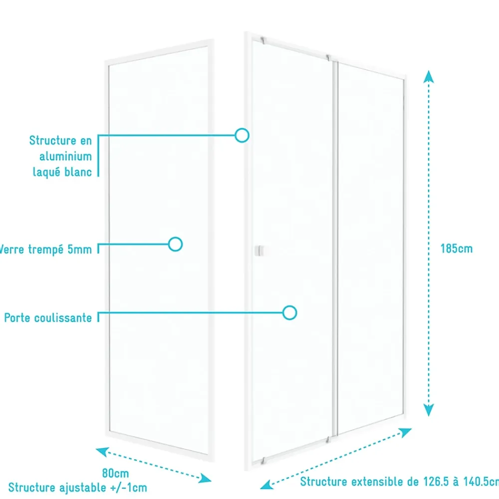 Paroi De Douche|Galedo Porte de douche coulissante et paroi l.140 + 80 x H.185 cm profilés blancs, Spot