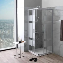 Porte De Douche|Kiamami Valentina Porte De Douche D'angle 75X75 Verre Sérigraphié Profils Blancs - Venere
